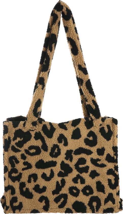 Luxe teddy shopper panter - Camel - Teddy tas - Bag - luipaard print - leopard - schoudertas