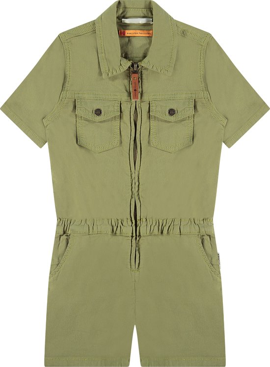 Stains and Stories girls jumpsuit short sleeve Meisjes Jumpsuit - olive - Maat 140
