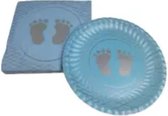 Babyshower pakket set van 8 x feest borden + 1 pak servetten - Blauw / Zilver Grijs - Geboorte jongen - Karton - Borden / Servetten - Babyfeest - Geboortefeest Genderreveal - Aanmaakblokjes