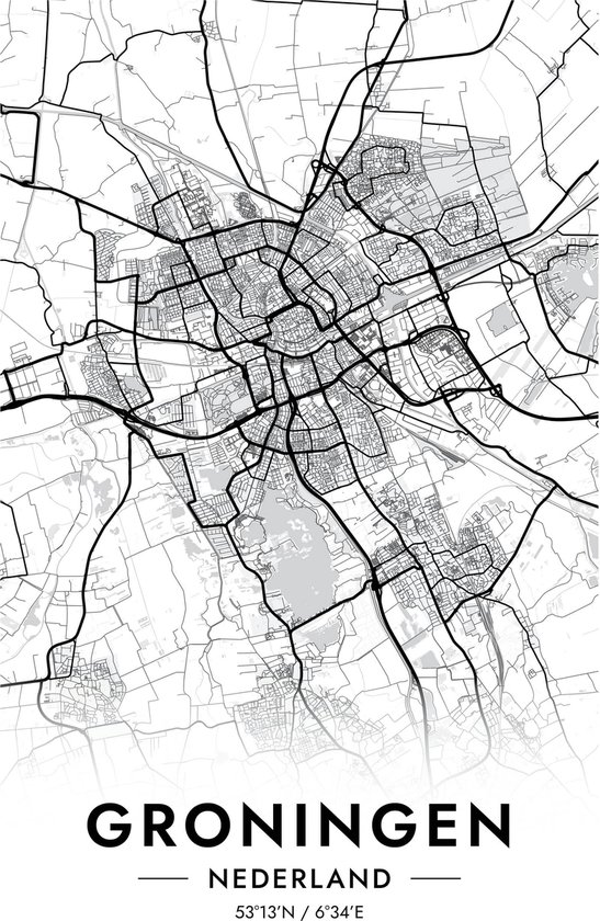 Groningen Poster Wit | Groningen Map | Kaart van Groningen | Stadposter | 61x91cm | Wanddecoratie | Muurposter | Geschikt om in te lijsten