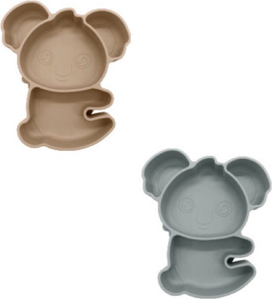 Assiette bébé en silicone Koala avec compartiments et ventouse - Grijs - Vaisselle pour enfants - Assiette bébé - Assiette enfant - Vaisselle Bébé - Couverts bébé - Passe au four, au congélateur et au lave-vaisselle - Assiette sans BPA et PVC