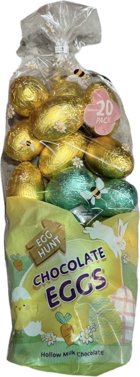 Chocolade paaseieren - Holle eieren - Verstop eieren - 20 stuks - Goud - Groen - Melkchocolade - Pasen - Ter grootte van een echt ei - 400 gram - Vero Sweet