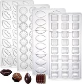 Set van 4 kunststof chocoladevormen in levensmiddelenkwaliteit, heldere 3D-snoepvorm, pc-vorm, fondant, geleivorm om te bakken, DIY, olijven, lippen, schalen, schroefdraadcilinder gevormd