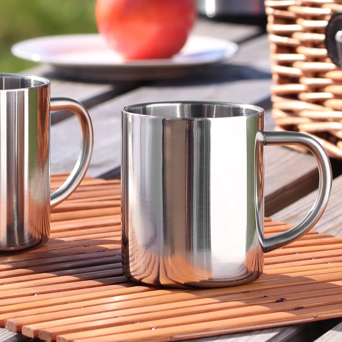 2 x roestvrijstalen thermomokken 350 ml per kop dubbelwandige geïsoleerde mok koffiekop onbreekbaar thermische drinkbeker campingmok vaatwasmachinebestendig (350