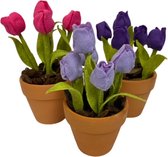 DIY tulpen - Maak je eigen tulpen van vilt - Set van 3 potjes met tulpen - Kleur set - Paars/Fuchsia/Lila