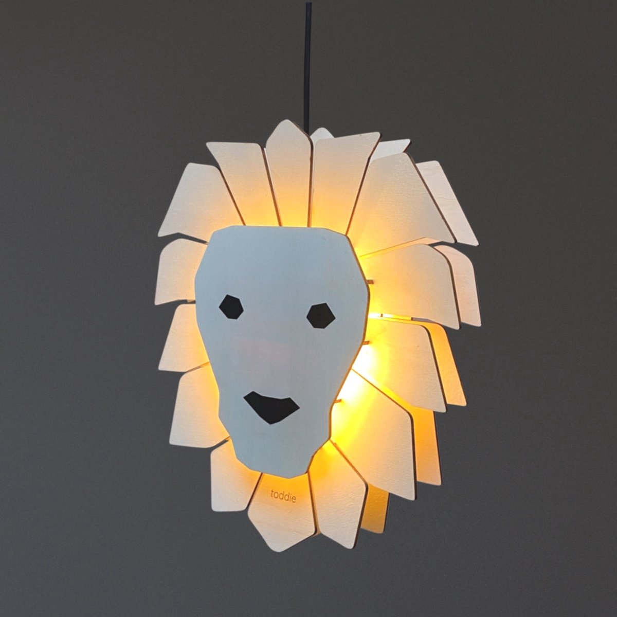 Houten hanglamp kinderkamer | Leeuw - blank | toddie.nl