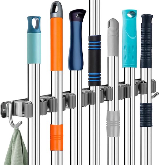 Bezemmelaar, Muurbevestiging, Dweilhouder, Dweil- En Bezemhouder Organizer Wandrek Hark Bezem Dweilrek Organizer Rail Wandhouder Met 6 Haken En Bezemmelaar, Muurbevestiging, Dweilhouder, Dweil- En Bezemhouder Organizer Wandrek Hark Bezem Dweilrek Organizer Rail Wandhouder Met 6 Haken En