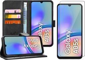 Hoesje geschikt voor Samsung Galaxy A05s - Screenprotector Glas - Portemonnee Book Case Zwart