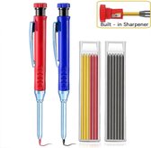 Set de crayons de construction comprenant 2 crayons de marquage et 12 recharges en rouge et bleu - crayon de menuisier parfait pour la menuiserie et le marquage