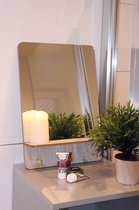 Spiegel Met Plank - 50 cm - Hout - Badkamerspiegel - Natuurlijk - Make-up Spiegel