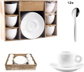 Luxe Koffiekopjes - (+6 Koffielepels) - Wit - 35ml - 6 Stuks - Espresso / Met Schotel - Set - Pack - Koffiemok - Koffiekopjes - Porselein - 3.5cl - Kwaliteit - Blanco - Geen Tekst - Onbedrukt - Koffiemokkenset - Koffiemokkenpakket