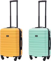 BlockTravel kofferset 2 delig ABS handbagage met wielen afneembaar 39 liter - inbouw TSA slot - geel - mint groen