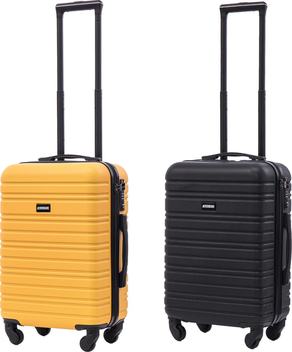BlockTravel - kofferset - 2 delig - ABS - handbagage - met wielen afneembaar - 39 liter - inbouw TSA slot - zwart - geel