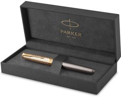 Parker Sonnet Parker Pioneers Collection rollerbalpen | grijze lak met gouden dop en details | fijn punt | zwarte inkt | met Geschenkdoos
