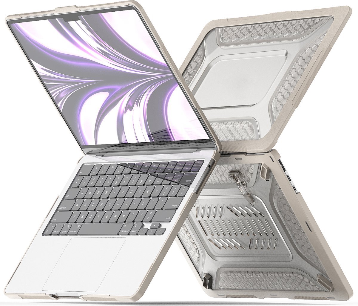 Heavy Duty Cover - Geschikt voor MacBook Air 13,6 inch - Case - Extreme Valbescherming - Softcase + Hardcase - A2681 M2 (2022) - Beige