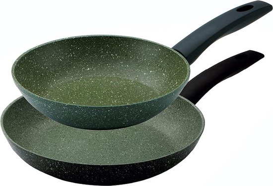 Milieuvriendelijke pannenset, inductie, braadpan, 20/24 cm met antiaanbaklaag op plantaardige basis, gerecycled en recyclebaar, PFOA-vrij, eco-kookgereiset