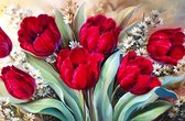 5D Diamond Painting Volwassenen - Rode Tulp - Fotoformaat 50x70cm - Volledige Set – Inclusief Pen Schudbakje Wax Opbergzakjes en Wit Stickers - Ronde steentjes
