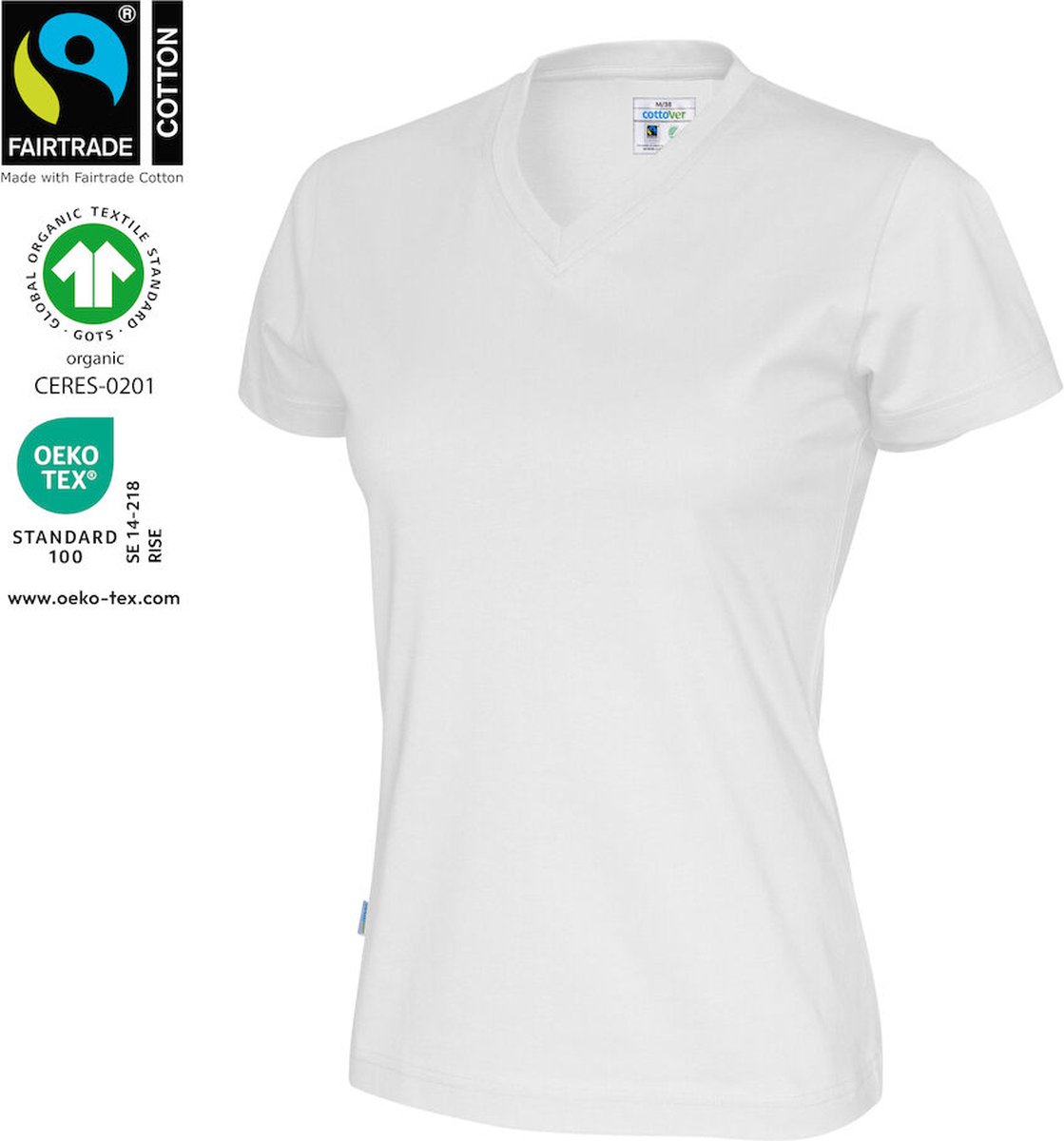 Cottover T-SHIRT V-NECK LADY - GOTS GECERTIFICEERD 141021 - Wit - M