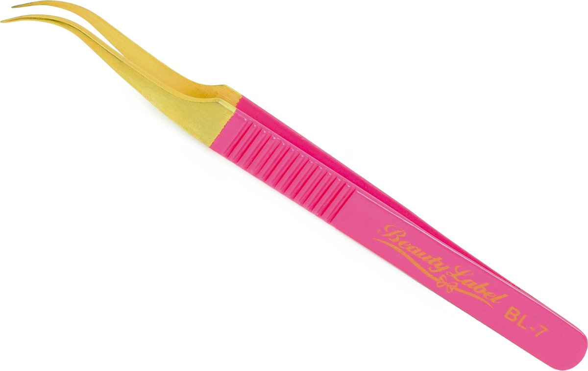 Goedkoopste Beauty Label Pincet - Curved Tweezer - BL-7 - Roze/Goud