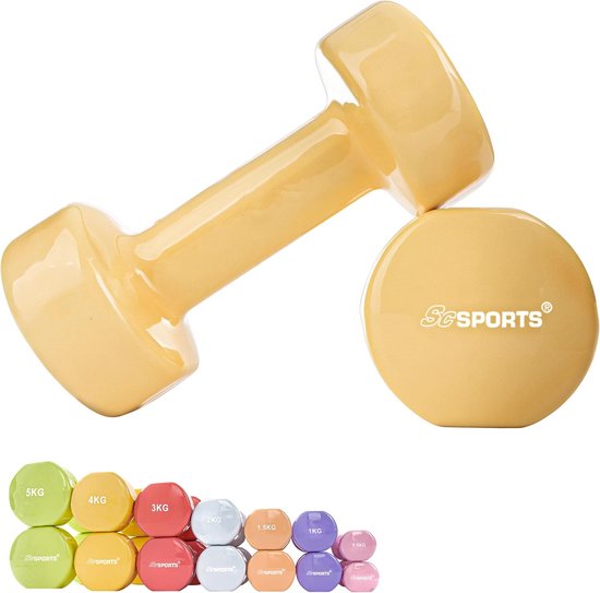 Dumbells - Dumbells set - Sport Gewichten - Gewichten - Halterset - Halters - 2 x 4 kg - Gietijzer - 2 x 4 kg - Geel - 19 x 9 x 9 cm