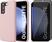 Coque adaptée pour Samsung Galaxy S23 FE - Protecteur d'écran de confidentialité en Glas à couverture complète - Coque arrière mate Rose