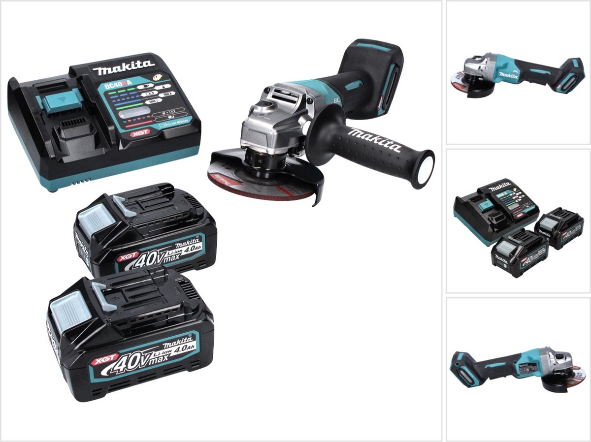 Makita GA 016 GM2 accu haakse slijper 40 V max. 125 mm borstelloos XGT + 2x accu 4,0 Ah + oplader