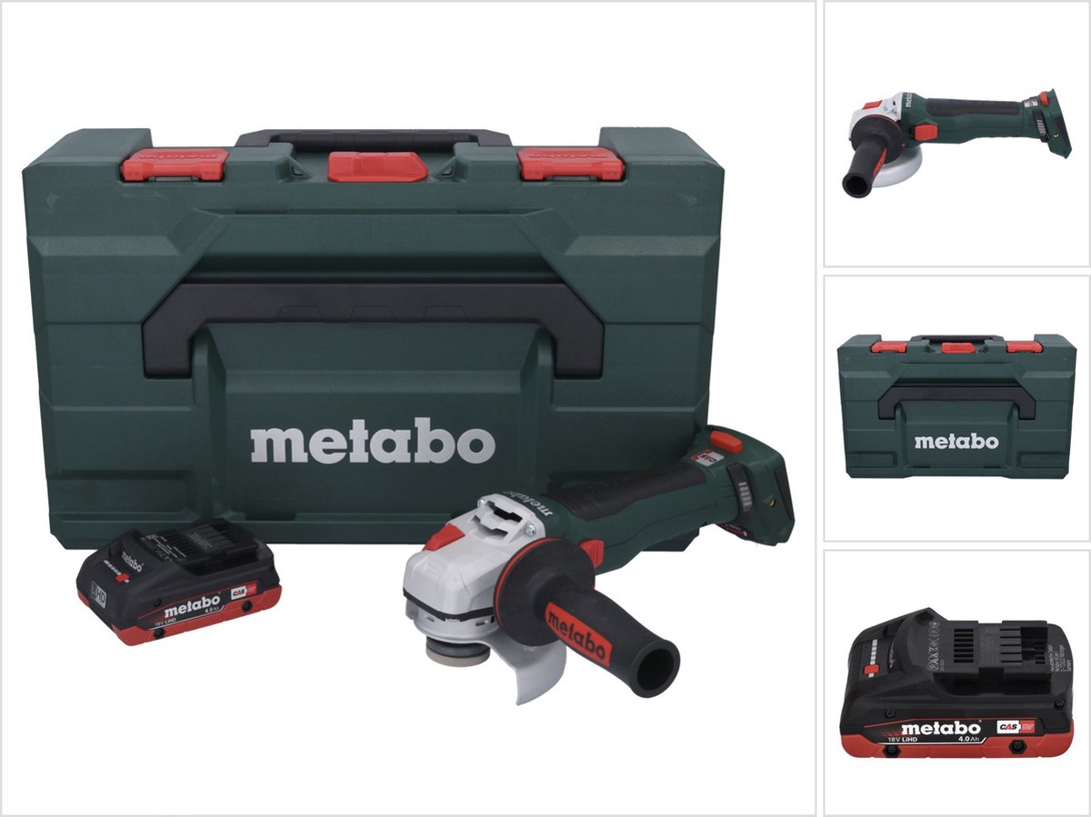 Metabo WB 18 LT BL 11-125 Quick accu haakse slijper 18 V 125 mm borstelloos + 1x accu 4,0 Ah + metaBOX - zonder oplader