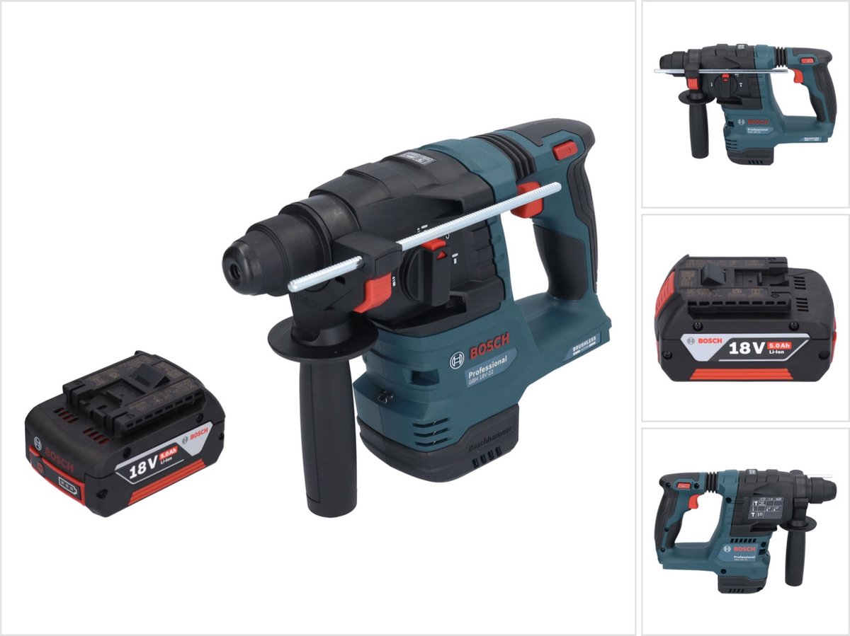 Bosch GBH 18V-22 Professionele accu boorhamer 18 V 1,9 J SDS Plus Brushless + 1x oplaadbare accu 5,0 Ah - zonder oplader