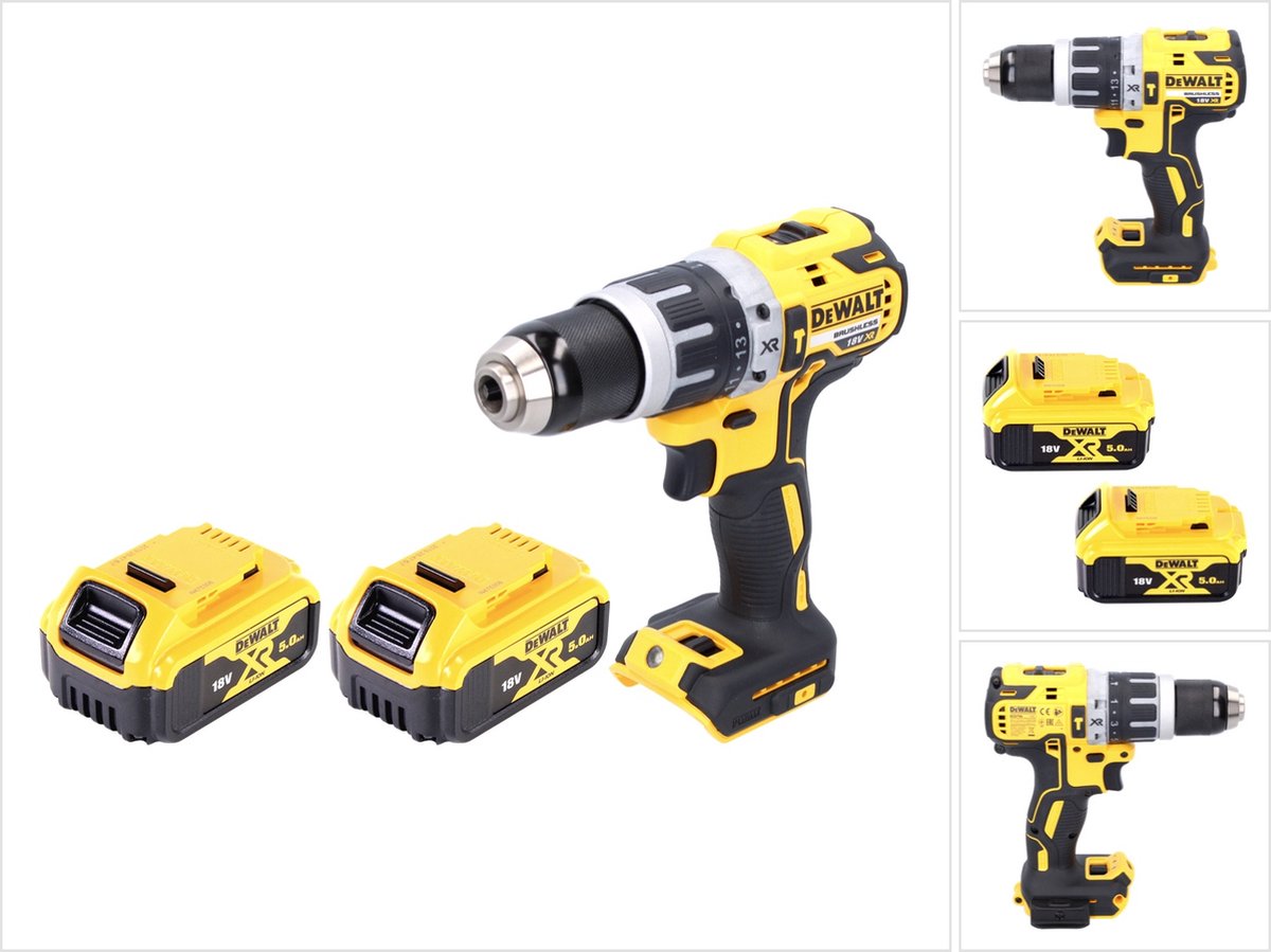 DeWalt DCD 796 N accu-klopboormachine 18 V 70 Nm borstelloos + 2x accu 5,0 Ah - zonder oplader