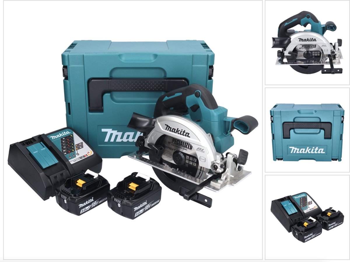 Makita DHS 661 RTJ accu-handcirkelzaag 18 V 165 mm borstelloos + 2x accu 5,0 Ah + oplader + Makpac
