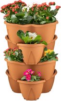 Stapelbare bloempotten - 4dlg modulaire - kruidenpotten - kunststof - terra cotta kleur