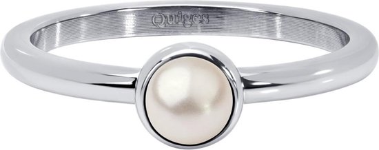 Quiges Stacking Ring Ladies - Rondelle - Acier Inoxydable Argenté avec Perle Artificielle - Taille 21 - Hauteur 2mm
