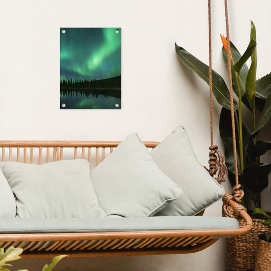 Tuin decoratie Noorderlicht - Bomen - Water - Alaska - 30x40 cm - Tuindoek - Buitenposter