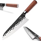 Couteau de Chef Série VDN Blast Groot - 33 CM - Manche Bois de Palissandre - Acier Martelé - Emballage Cadeau Chique