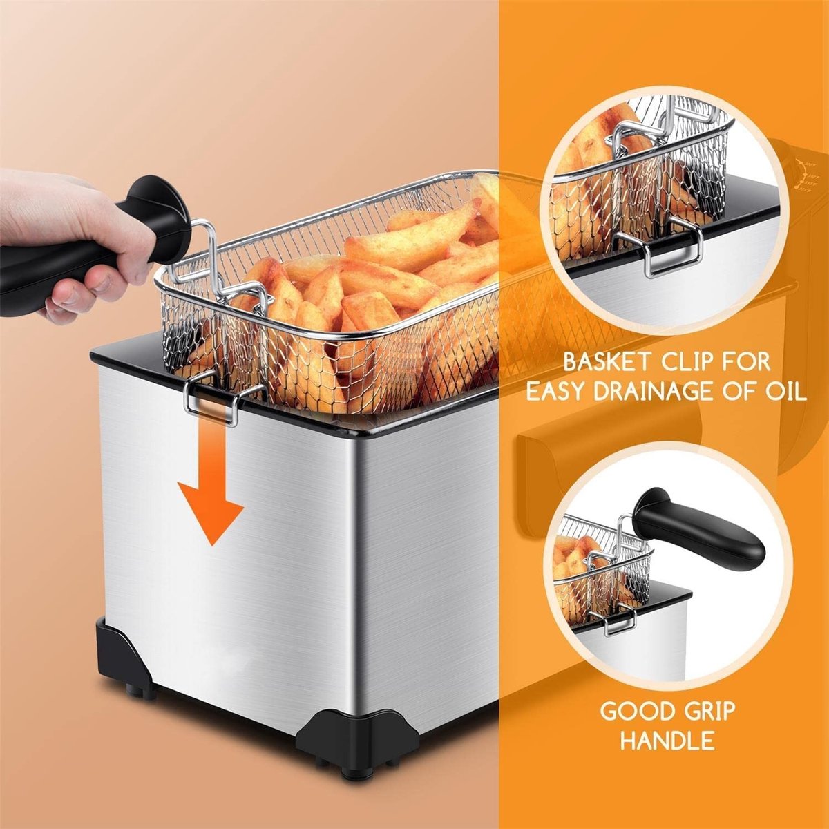 Friteuse Electrique 3L 2000W Professionnelle avec 1 Panier, Machine à