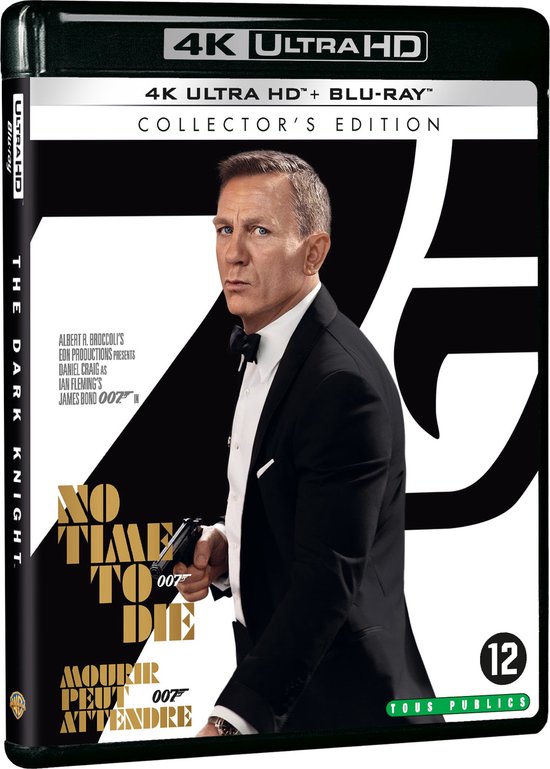 James Bond (Daniel Craig) in smoking, op de voorkant van de 4K Ultra HD Blu-ray collector's edition van 'No Time To Die'.
