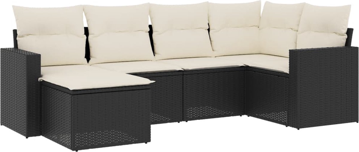 vidaXL 6-delige - Loungeset - met - kussens - poly - rattan - zwart