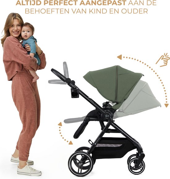 Kinderkraft YOXI - 2-in-1 Kinderwagen - Geschikt van geboorte tot 27 kg - Verstelbare rugleuning en voetensteun - Opvouwbaar en lichtgewicht - Inclusief regenscherm, voetenzak, muggennet, bekerhouder en luiertas - Duurzame, lekvrije wielen - Groente van Kinderkraft — afbeelding 3