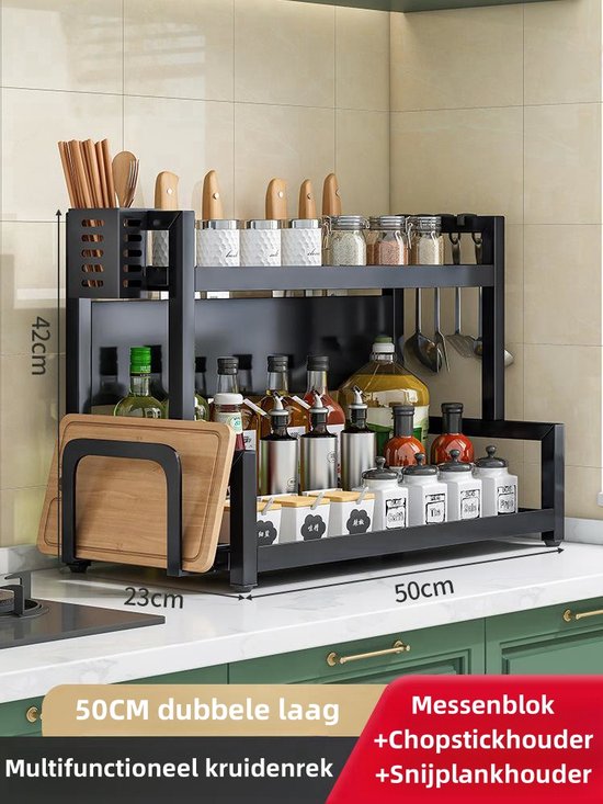 Over-de-Deur Organizer - Kruidenrek 6-Laags - Verstelbare Planken Staal Wandmontage Mogelijk Voor Keuken En Badkamer Zwart