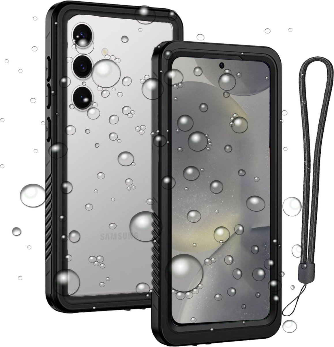 Hoesje geschikt voor Samsung Galaxy S24 + Screenprotector geschikt voor Samsung Galaxy S24 - Waterdicht Telefoonhoesje - iP68 - Waterproof - Koord
