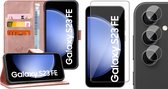 Hoesje geschikt voor Samsung Galaxy S23 FE - Screenprotector Glas & Camera - Portemonnee Book Case Rosegoud