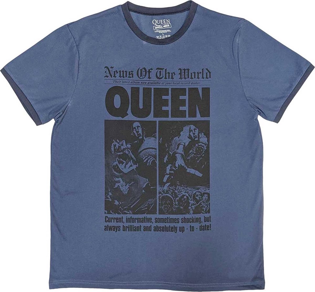 Queen - News Of The World 40th Front Page Heren T-shirt - M - Blauw