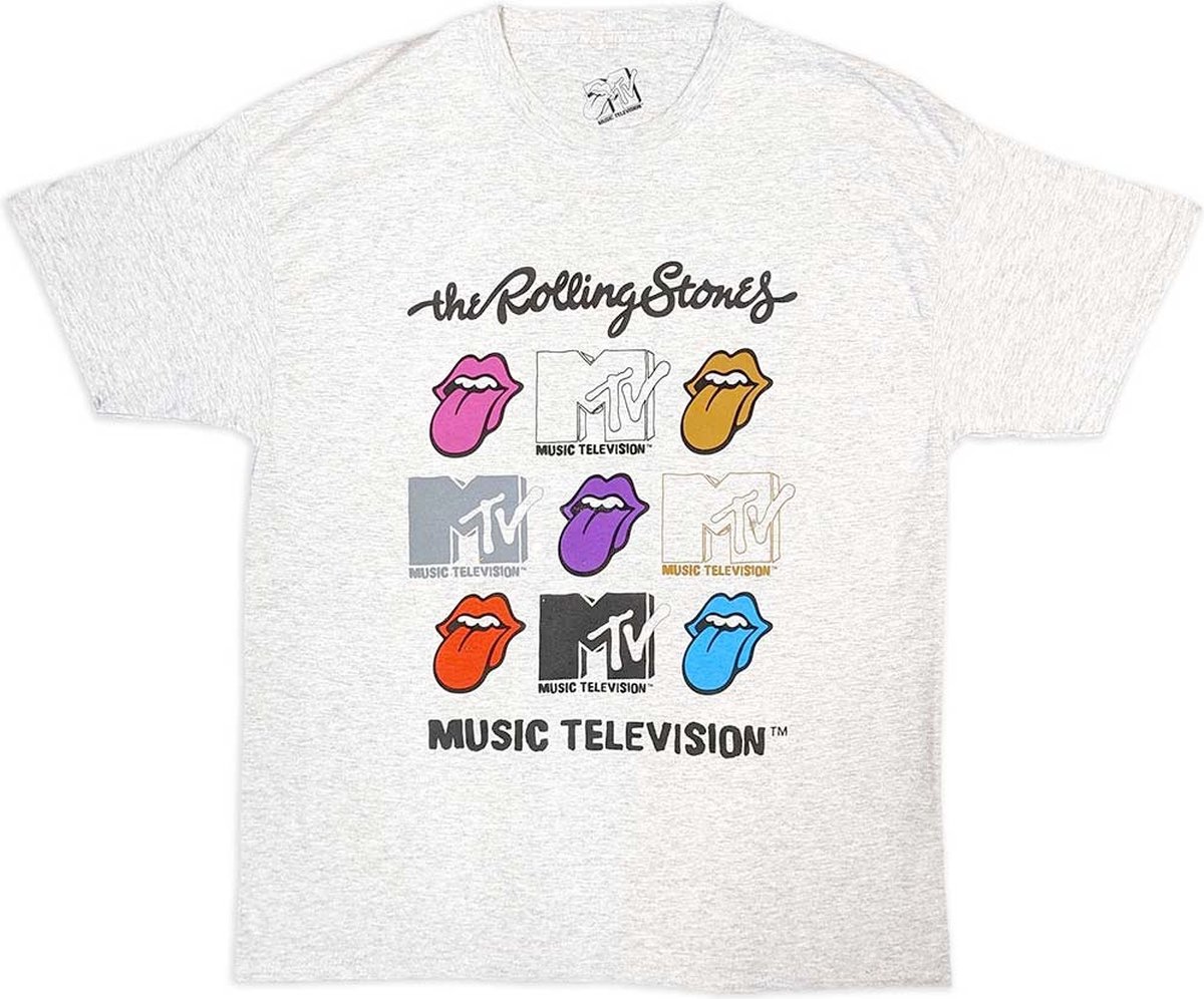 MTV - Rolling Stones Logo Grids Heren T-shirt - M - Grijs