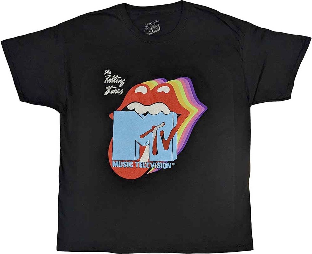 MTV - Rolling Stones Rainbow Shadow Tongue Heren T-shirt - 2XL - Zwart