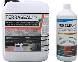 Terras impregneren - Tuintegels impregneren - Terrasreiniger - Beton en steen impregneren - Nano Coating - Terras waterdicht maken - Betontegels impregneren - Dakpannen reinigen - Terraseal Pro 5L + 1L Groene aanslagreiniger(30m2)