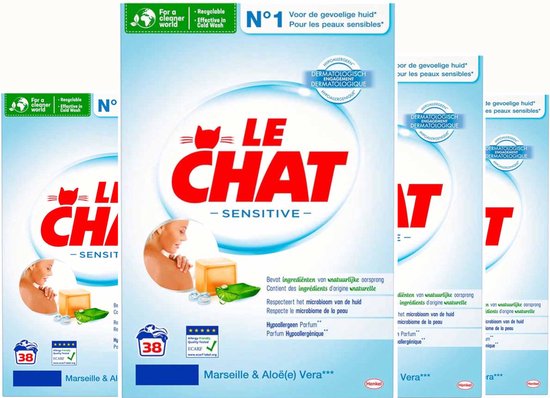 Le Chat Sensitive Waspoeder - Marseille & Aloe Vera - Voordeelverpakking 152 Wasbeurten (4 x 38)