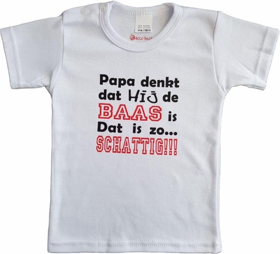 T-shirt bébé Wit avec "Papa pense que c'est lui qui commande. C'est vrai... Mignon!!!" - taille 68 - père, fête des pères, baby shower, enceinte, cadeau, cadeau maternité, rigolo, cadeau, bébé, texte, bodieke