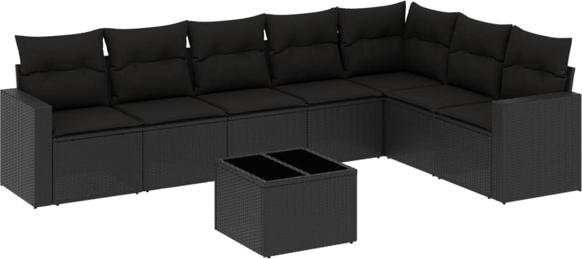 VidaXL 8-delige Loungeset met kussens poly rattan zwart