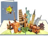 Cartes popup Popcards - Bâtiments célèbres de tous les continents | Carte pop-up World Travel World Earth Globetrotter Adventures Vacation, carte de vœux 3D