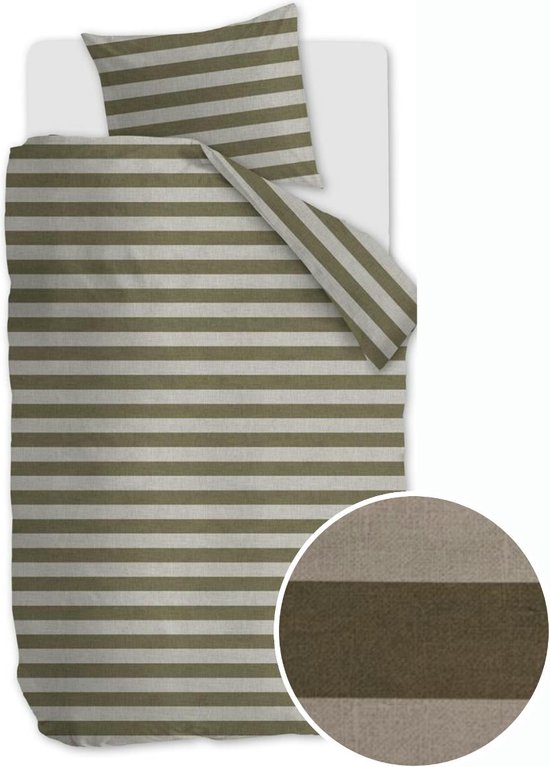 vtwonen Bold Stripe dekbedovertrek - Eenpersoons - 140x200/220 - Groen